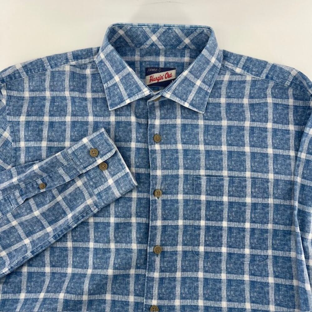 Johnnie-O Hangin' Out Button Down Shirt Mens M Blue Windowpane Plaid Cotton